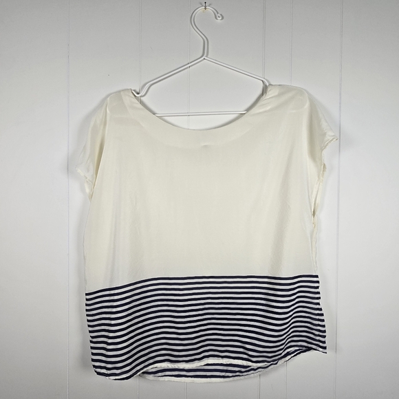 Joie Small Silk Ivory Blouse with Navy Stripes - Picture 2 of 5